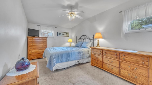 N133 Surfside Dr, Cedar Grove, WI 53013 - bedroom featuring light carpet, lofted ceiling, and ceiling fan