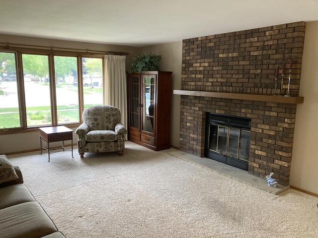 3988 S 18th St, Sheboygan, WI 53081 - carpeted living area with a brick fireplace and baseboards