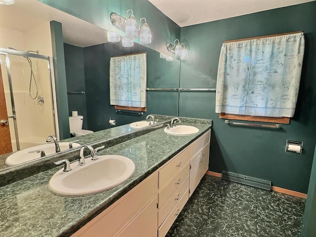 525 Pembrook Ct, Neenah, WI 54956 - full bathroom featuring double vanity, a stall shower, and tile patterned floors