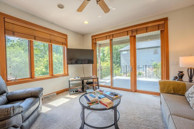 303 Rimrock Rd, Wausau, WI 54401 - living area featuring carpet floors, a ceiling fan, and recessed lighting
