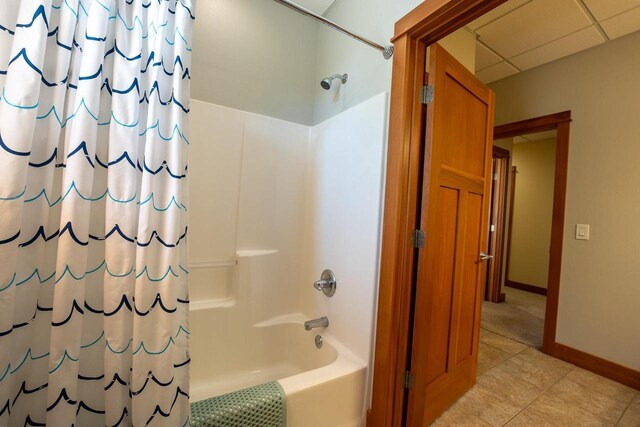 303 Rimrock Rd, Wausau, WI 54401 - bathroom featuring shower / bath combo, tile patterned floors, and a paneled ceiling