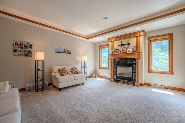 303 Rimrock Rd, Wausau, WI 54401 - living area with a fireplace, carpet, and recessed lighting