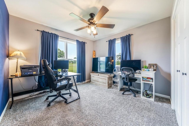 N3366 Flynn Dr, Montello, WI 53949 - office area featuring carpet and a ceiling fan