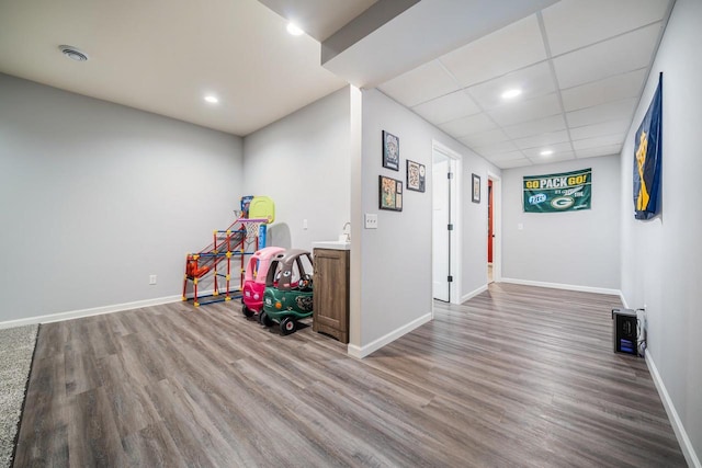 N3366 Flynn Dr, Montello, WI 53949 - rec room with wood finished floors and recessed lighting