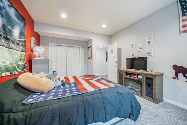 N3366 Flynn Dr, Montello, WI 53949 - bedroom with recessed lighting, carpet, and a closet