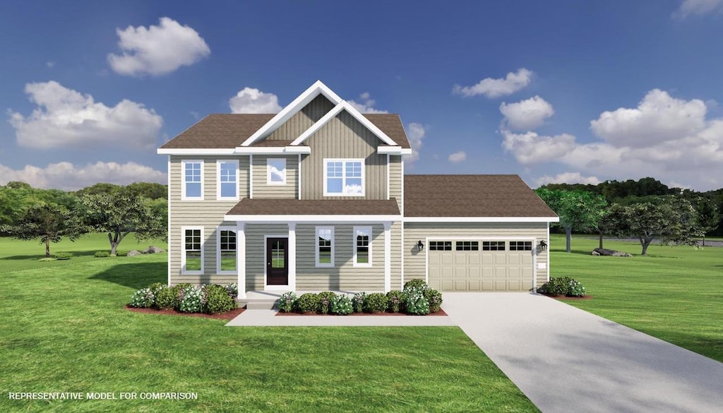 405 Orion Trl, Madison, WI 53718 - view of front of house with a garage, a front yard, driveway, and board and batten siding