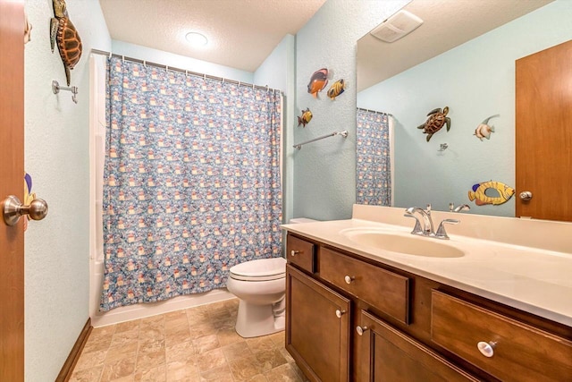 739 Pinehurst Dr, Mukwonago, WI 53149 - bathroom featuring vanity, shower / tub combo, and a textured ceiling