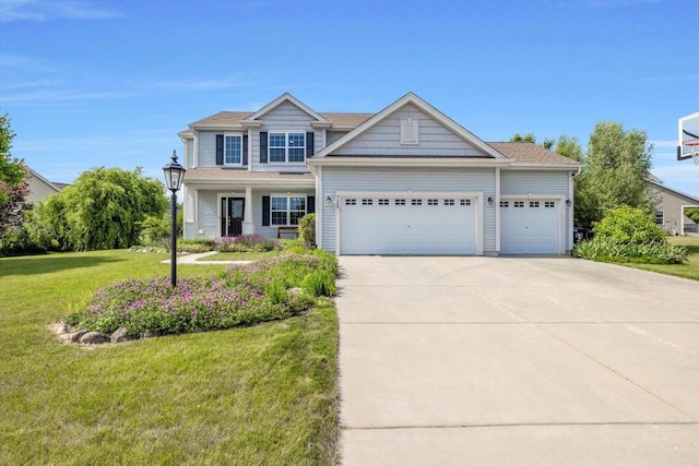 739 Pinehurst Dr, Mukwonago, WI 53149 - view of front of property featuring driveway, a front lawn, an attached garage, and covered porch