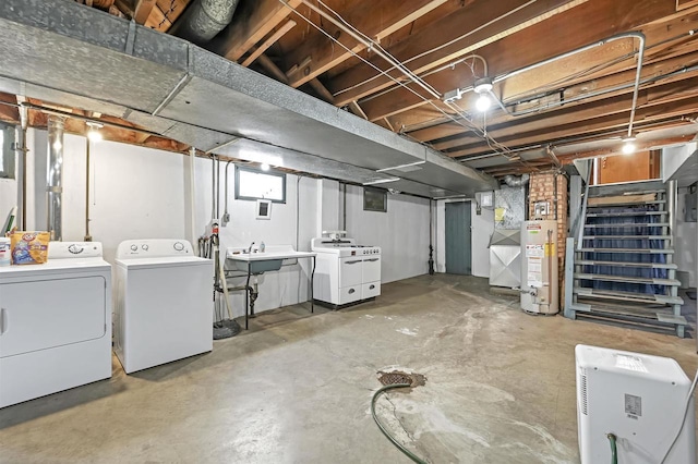 1007 14th Ave, Green Bay, WI 54304 - unfinished basement with gas water heater, washing machine and dryer, and stairs
