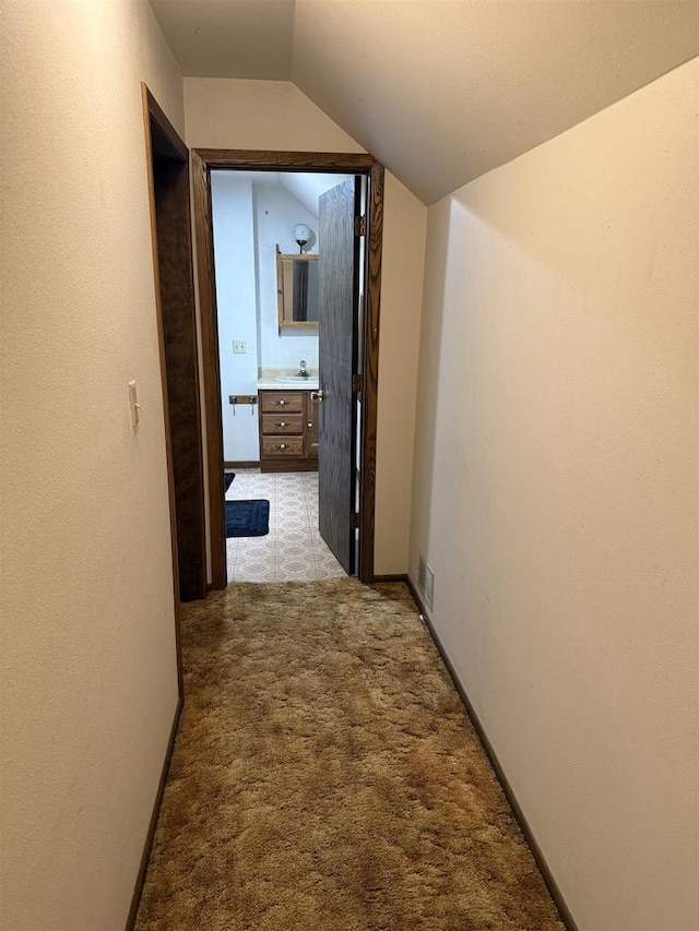404 Prairie St, Mauston, WI 53948 - corridor featuring lofted ceiling and light carpet