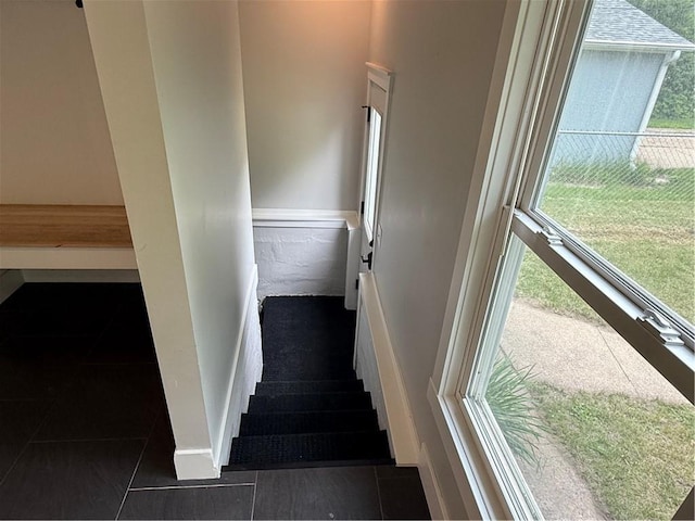 1028 Chauncey St, Eau Claire, WI 54701 - stairs featuring plenty of natural light and tile patterned flooring