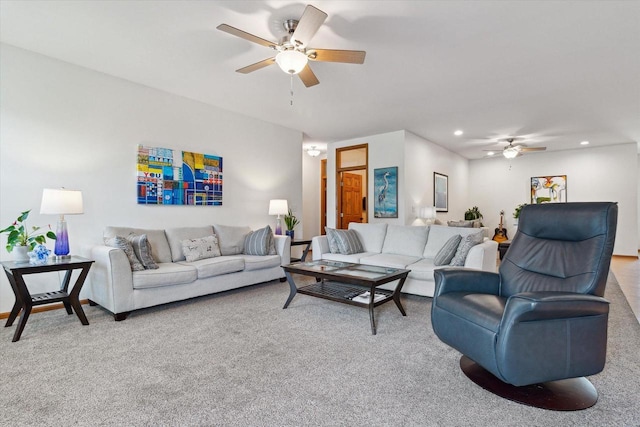 705 E Mason Dr, Edgerton, WI 53534 - living area with a ceiling fan, carpet flooring, and recessed lighting