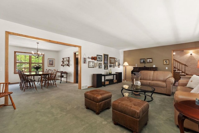 5026 Coney Weston Pl, Madison, WI 53711 - carpeted living area with a chandelier and stairway