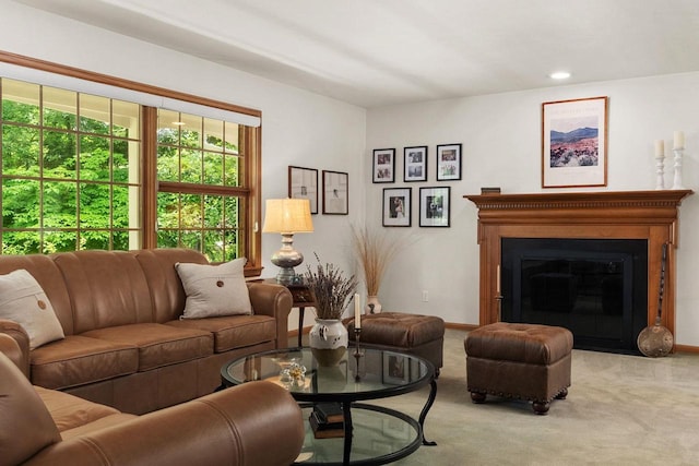5026 Coney Weston Pl, Madison, WI 53711 - carpeted living room featuring a fireplace with flush hearth and recessed lighting