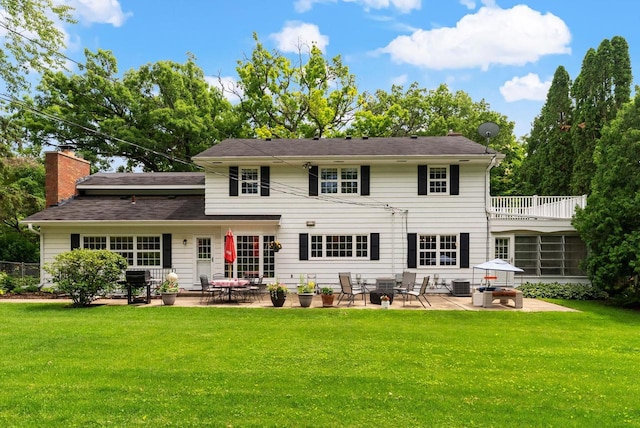5026 Coney Weston Pl, Madison, WI 53711 - back of house with a patio, a lawn, and a chimney