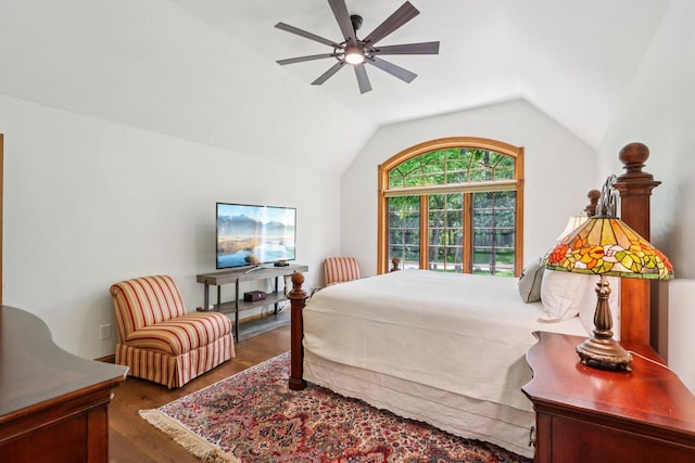 W332S9291 Red Brae Dr, Mukwonago, WI 53149 - bedroom with wood finished floors, lofted ceiling, and a ceiling fan