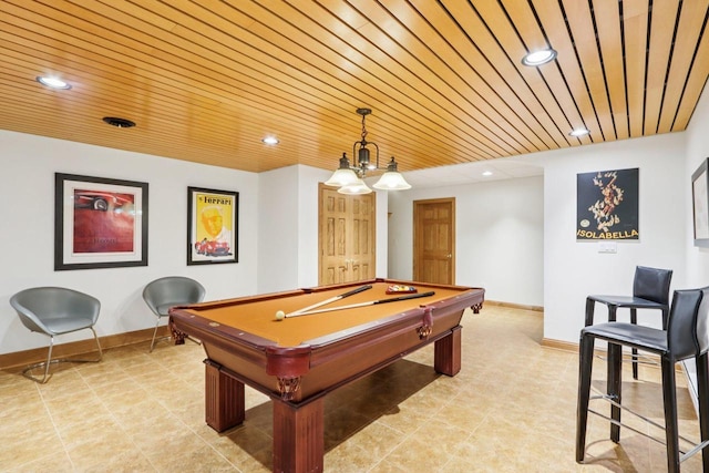 W332S9291 Red Brae Dr, Mukwonago, WI 53149 - rec room with recessed lighting, billiards, and wooden ceiling