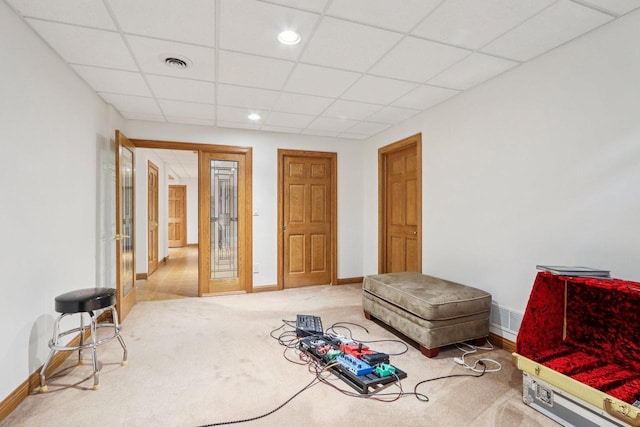 W332S9291 Red Brae Dr, Mukwonago, WI 53149 - living area with carpet, a paneled ceiling, and recessed lighting