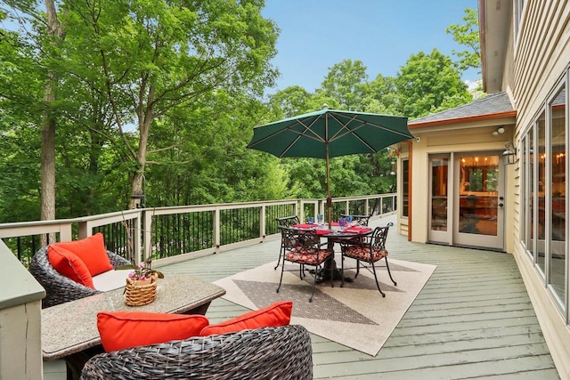 W332S9291 Red Brae Dr, Mukwonago, WI 53149 - wooden terrace with outdoor dining space and an outdoor hangout area