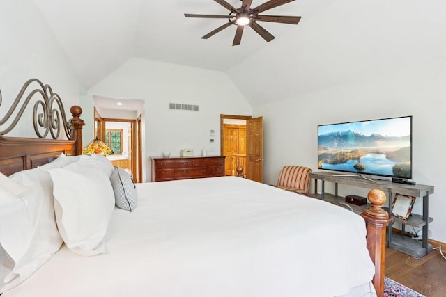 W332S9291 Red Brae Dr, Mukwonago, WI 53149 - bedroom with wood finished floors, lofted ceiling, and ceiling fan
