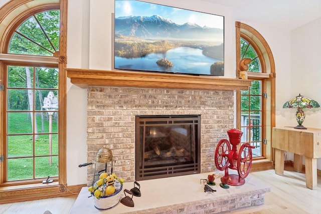 W332S9291 Red Brae Dr, Mukwonago, WI 53149 - detailed view of wood finished floors and a fireplace
