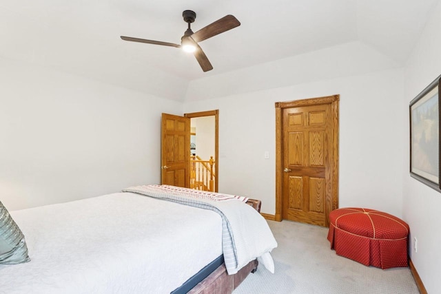 W332S9291 Red Brae Dr, Mukwonago, WI 53149 - bedroom with light colored carpet, ceiling fan, and lofted ceiling