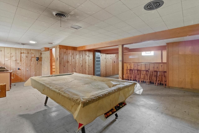 3669 S Quincy Ct, Milwaukee, WI 53207 - recreation room featuring wood walls, tile patterned floors, and pool table