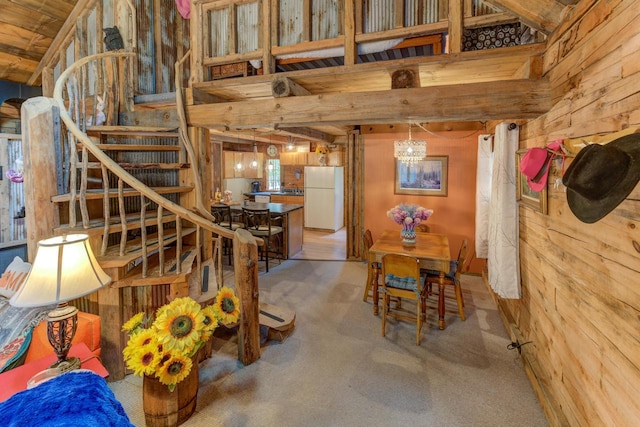 W3562 Glencoe Ave, Montello, WI 53949 - carpeted dining area with wooden walls