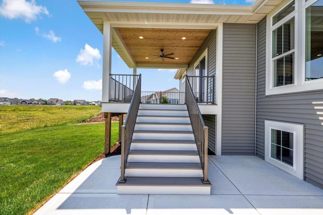 1597 Bluestem Trl, Oconomowoc, WI 53066 - view of patio with stairs and ceiling fan