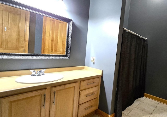 4830 Parkview Rd, Waterford, WI 53185 - bathroom with vanity, tile patterned floors, and curtained shower