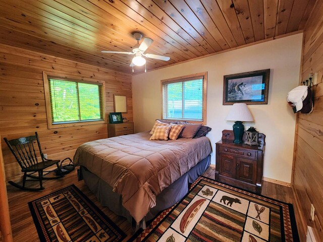 5872W Otter Ln, Winter, WI 54896 - bedroom with wood walls, multiple windows, wood finished floors, and wooden ceiling