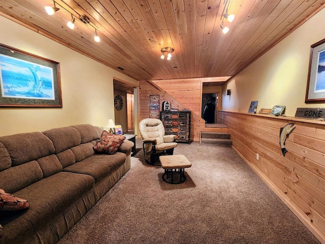 5872W Otter Ln, Winter, WI 54896 - carpeted living area featuring wooden walls and wooden ceiling