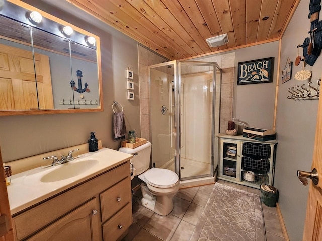 5872W Otter Ln, Winter, WI 54896 - full bath with vanity, tile patterned floors, a stall shower, and wooden ceiling