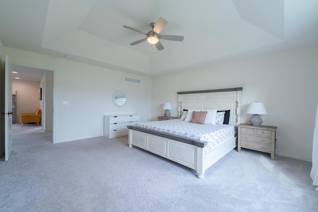 N56W24235 Torrey Pines Ln, Sussex, WI 53089 - bedroom featuring a raised ceiling, light colored carpet, and ceiling fan