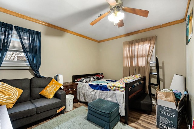 3416 S 66th St, Milwaukee, WI 53219 - bedroom featuring wood finished floors, crown molding, and ceiling fan