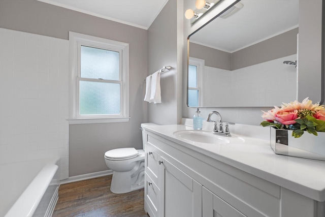 4410 N 107th St, Milwaukee, WI 53225 - bathroom featuring ornamental molding, vanity, and wood finished floors