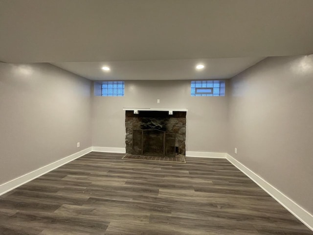 3402 N 51st Blvd, Milwaukee, WI 53216 - below grade area with recessed lighting, a fireplace, and dark wood-style floors