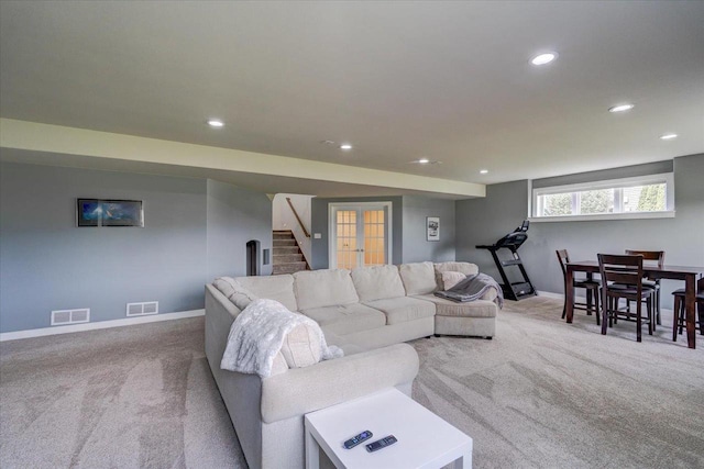 3007 Mourning Dove Dr, Cottage Grove, WI 53527 - living area featuring carpet flooring, recessed lighting, and stairs