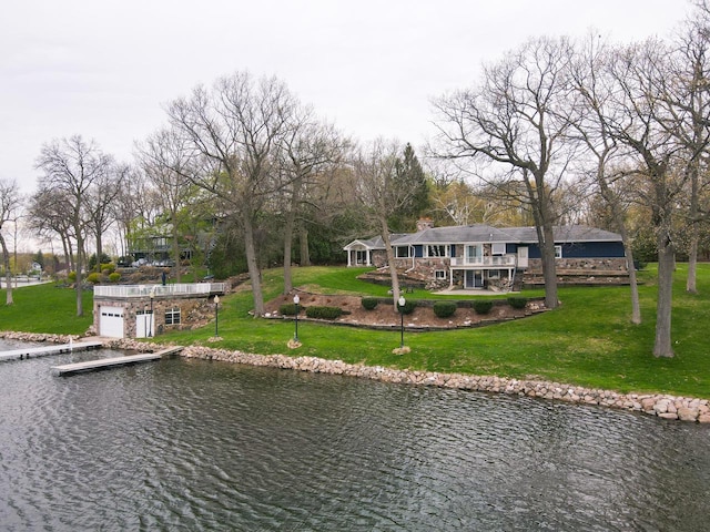 900 Hawks Holw, Delafield, WI 53018 - dock area featuring a yard and a deck with water view