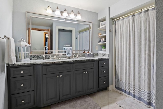 900 Hawks Holw, Delafield, WI 53018 - full bath with vanity, tile patterned floors, and a shower with shower curtain