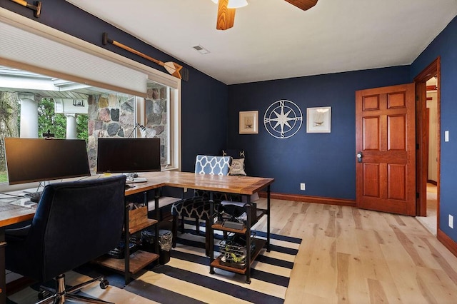 900 Hawks Holw, Delafield, WI 53018 - office area featuring light wood-style flooring and a ceiling fan