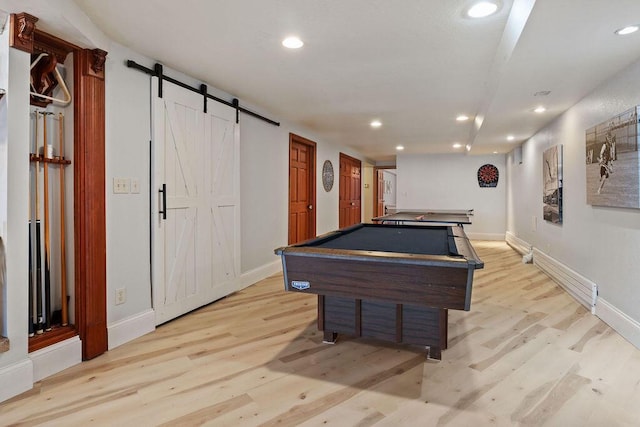 900 Hawks Holw, Delafield, WI 53018 - rec room featuring light wood finished floors, recessed lighting, billiards table, and a barn door