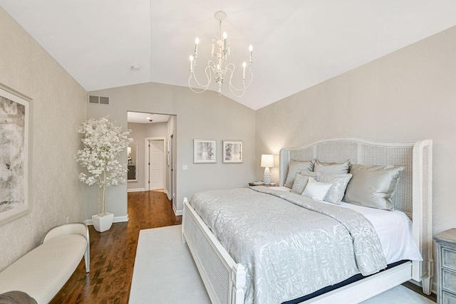 17185 Lake Rd Unit C, Brookfield, WI 53005 - bedroom featuring wood finished floors, a chandelier, and lofted ceiling