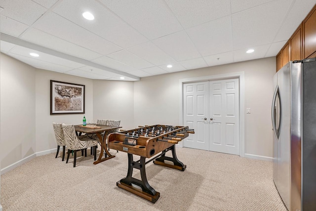 17185 Lake Rd Unit C, Brookfield, WI 53005 - recreation room with light colored carpet, recessed lighting, and a paneled ceiling
