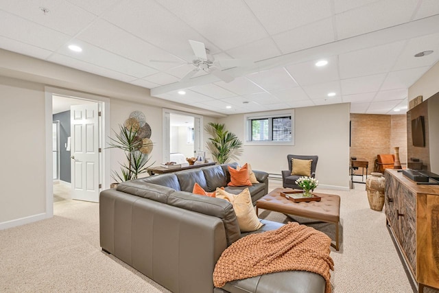 17185 Lake Rd Unit C, Brookfield, WI 53005 - living room with light carpet, a ceiling fan, and recessed lighting