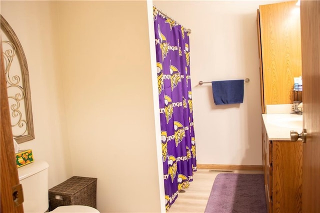 3155 Craig Rd Unit 3155, Eau Claire, WI 54701 - bathroom featuring vanity, wood finished floors, and a shower with shower curtain