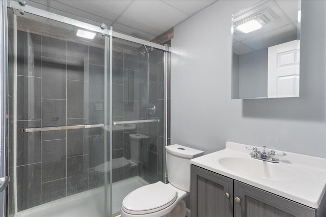 1125 W State St, Marshfield, WI 54449 - full bathroom featuring vanity, a shower stall, and a drop ceiling