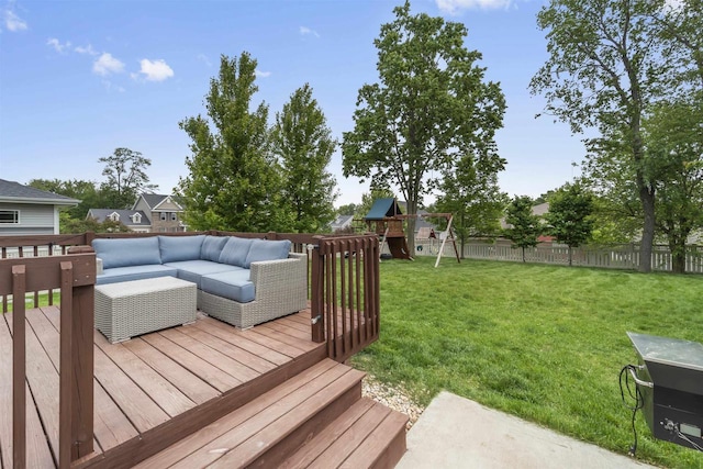 405 Blue Moon Dr, Verona, WI 53593 - wooden deck with a playground and an outdoor living space