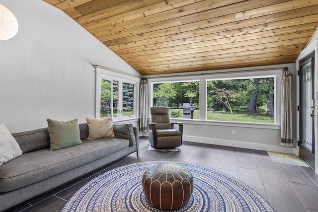 175 Old Wausau Rd, Stevens Point, WI 54481 - living area featuring wooden ceiling, lofted ceiling, plenty of natural light, and tile patterned floors