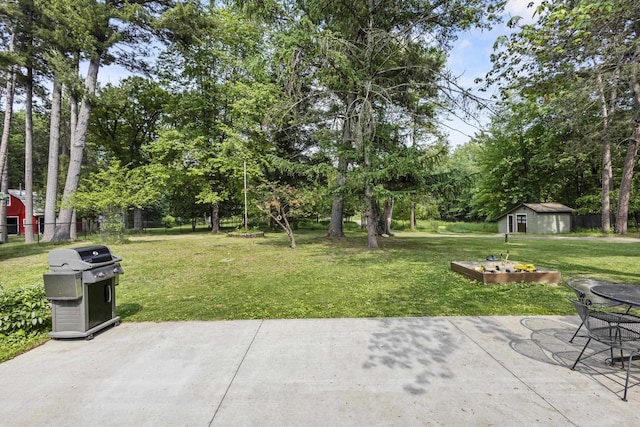 175 Old Wausau Rd, Stevens Point, WI 54481 - view of patio featuring area for grilling, an outbuilding, and view of wooded area